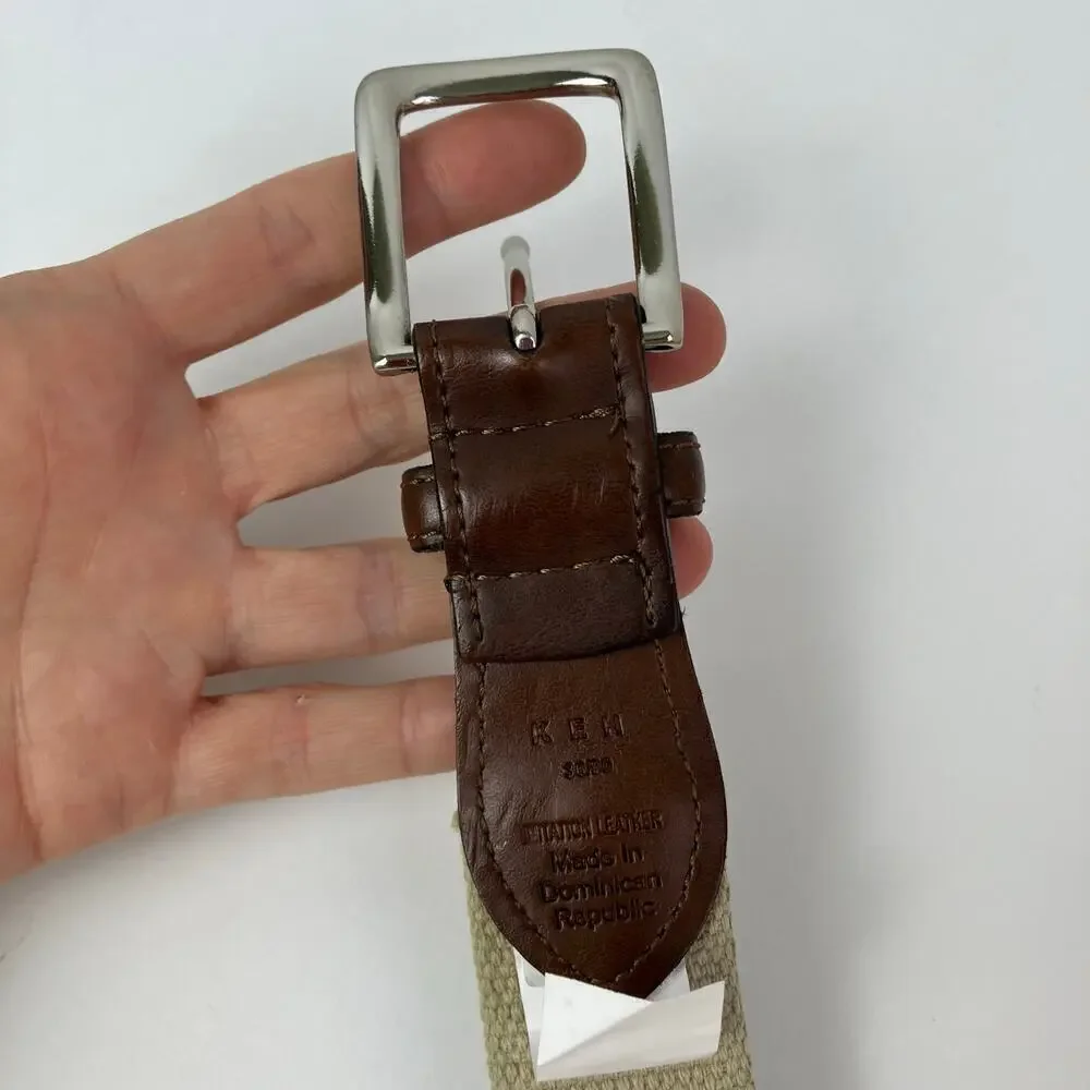 KEH Mens Sz M / 36 Vintage Leather Canvas Belt w Mallard Duck Design Brown Blue